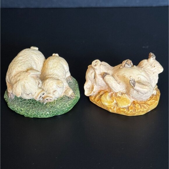 Adorable Pig Figurine Set Of 3 Farmhouse Style Resin Decor Featuring Playful & R - Picture 2 of 14
